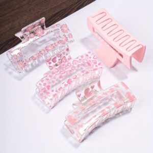 4 pièces de clips à cheveux transparents imprimés en forme de carré creux